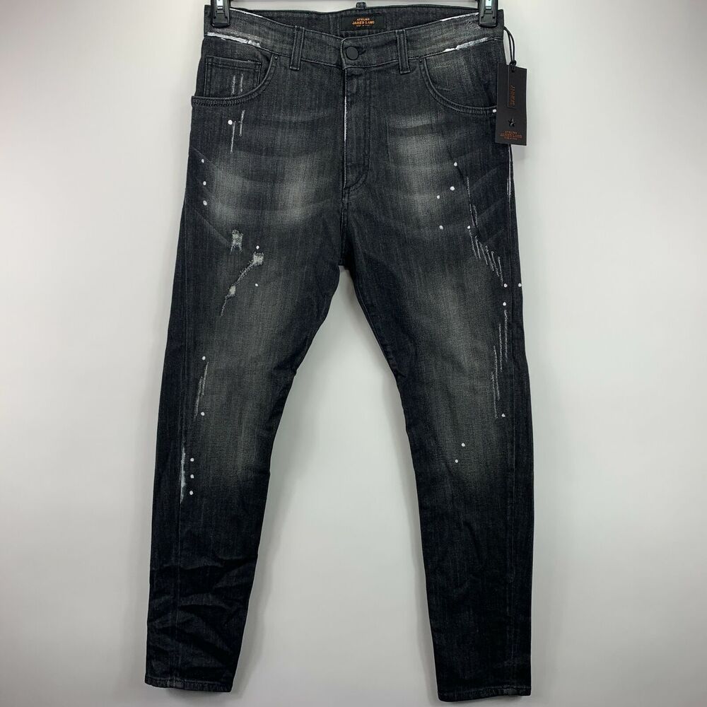 Jared Lang Mens Atelier Skinny Washed Distressed Stretch Denim Jeans Black 34